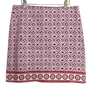 Talbots Petite Skirt Red‎ Blue Geometric Print A-Line Womens Size 10P